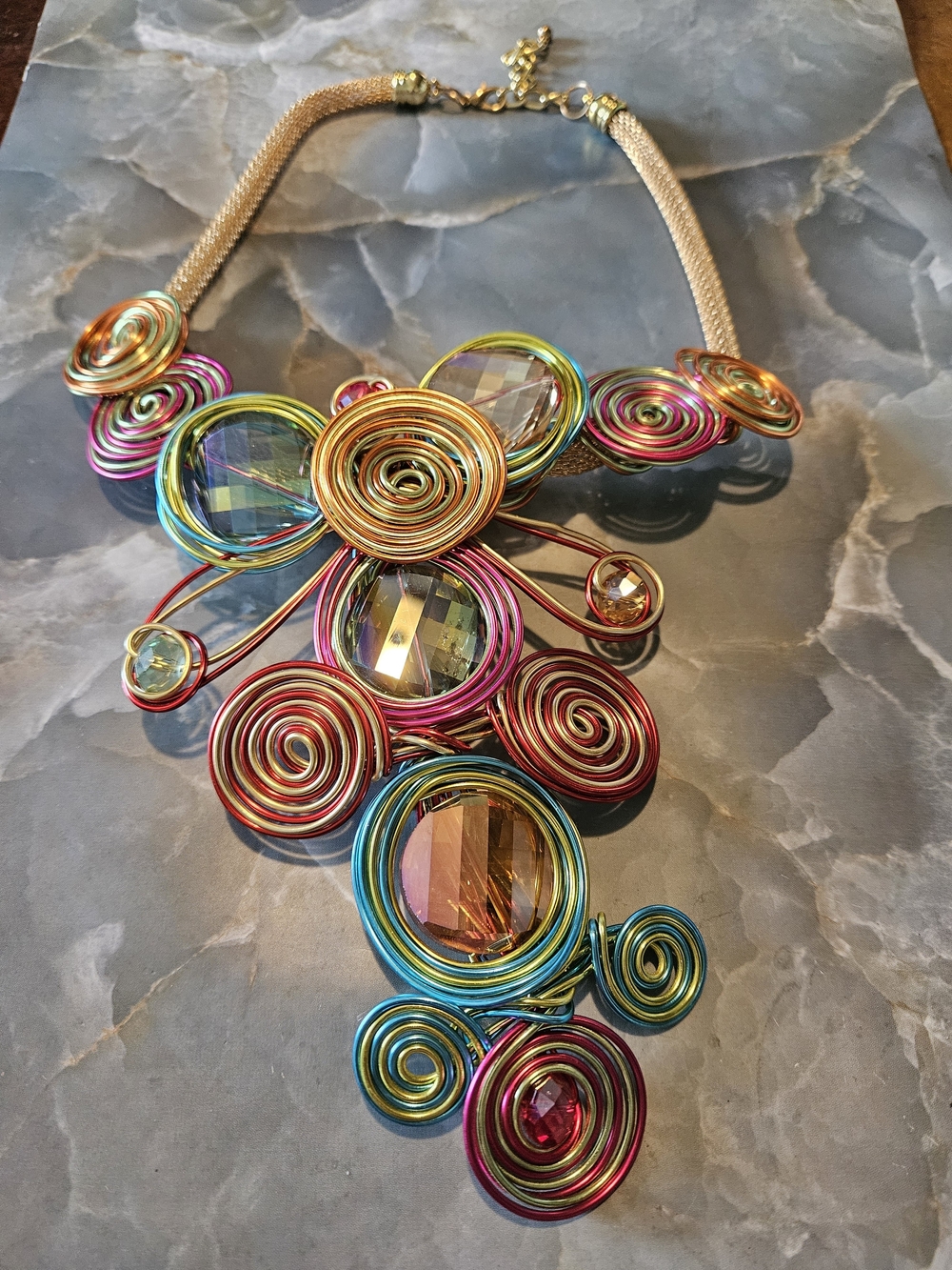 Multicolor Spiral Statement Necklace by
